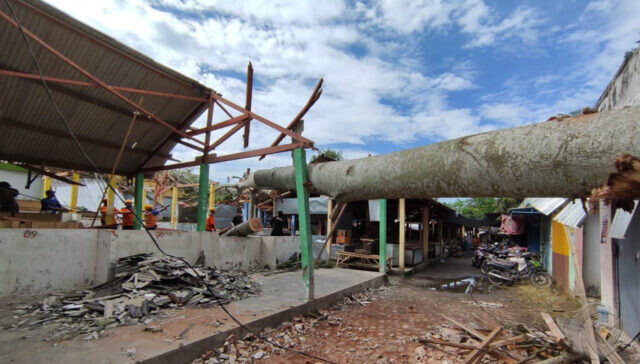 Puluhan Lapak Pasar Penataran Blitar Rusak Tertimpa Pohon Tumbang