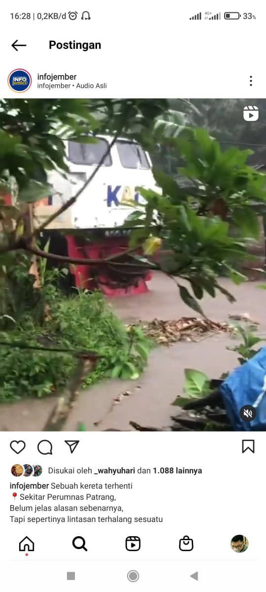 Viral Video Kereta Api Berhenti di Sekitar Perkampungan di Jember Akibat Rel Terendam Banjir