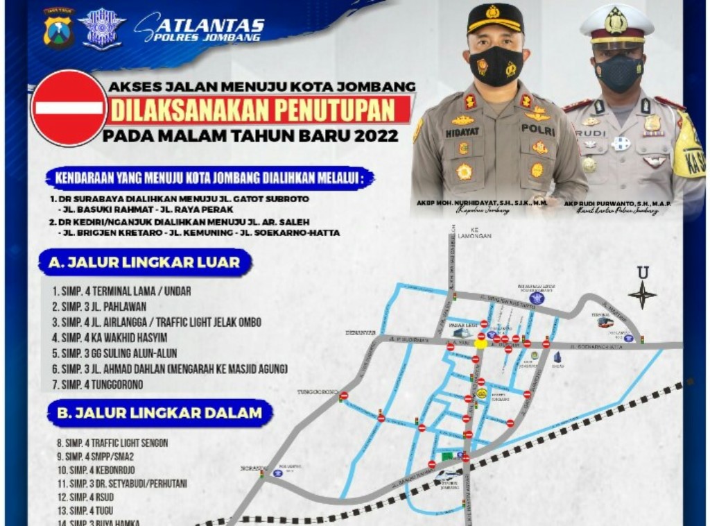 Malam Tahun Baru 2022, Akses Menuju Tengah Kota Jombang Ditutup