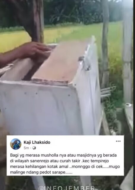 Video Viral di Jember, Kotak Amal Masjid Rusak Dibuang Tengah Sawah