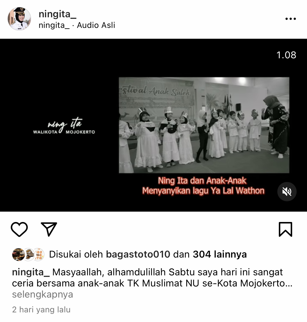 Kolom Komentar Akun Instgram Wali Kota Mojokerto Ika Puspitasi Ditutup